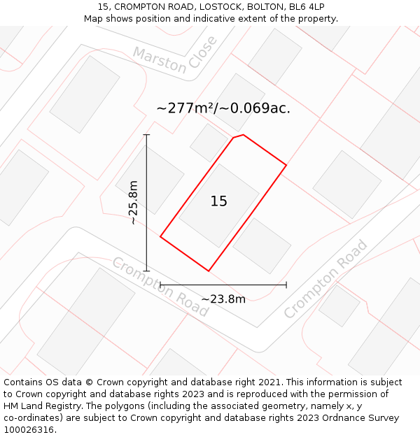 15, CROMPTON ROAD, LOSTOCK, BOLTON, BL6 4LP: Plot and title map