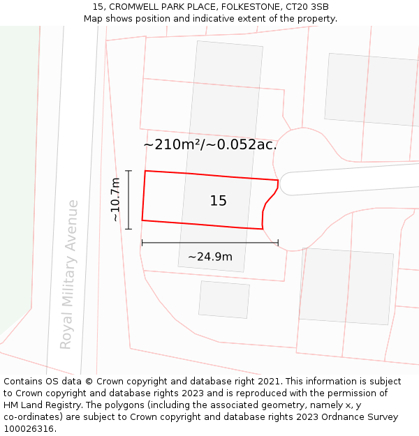 15, CROMWELL PARK PLACE, FOLKESTONE, CT20 3SB: Plot and title map