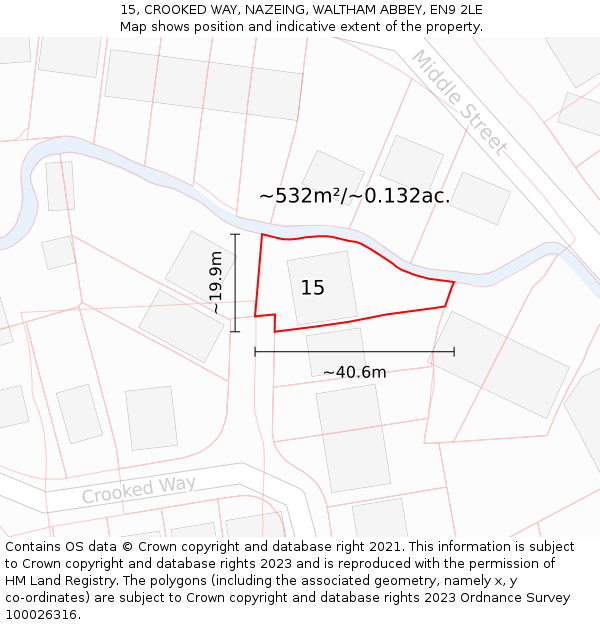 15, CROOKED WAY, NAZEING, WALTHAM ABBEY, EN9 2LE: Plot and title map