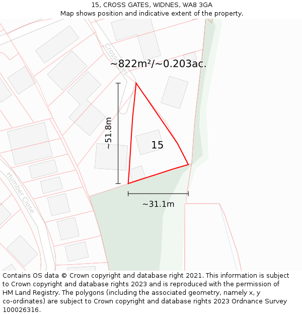 15, CROSS GATES, WIDNES, WA8 3GA: Plot and title map