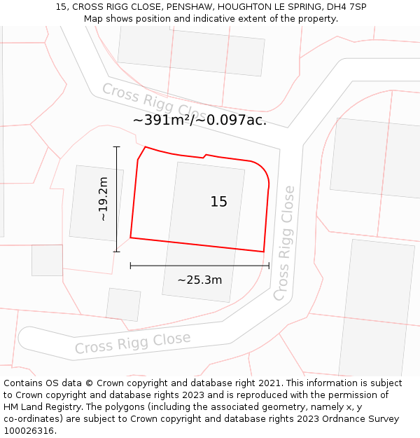 15, CROSS RIGG CLOSE, PENSHAW, HOUGHTON LE SPRING, DH4 7SP: Plot and title map