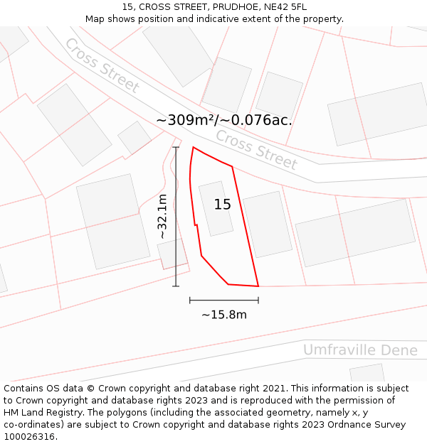 15, CROSS STREET, PRUDHOE, NE42 5FL: Plot and title map