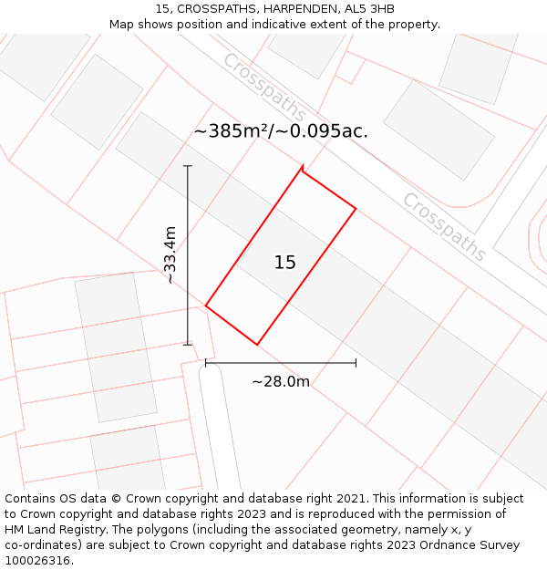 15, CROSSPATHS, HARPENDEN, AL5 3HB: Plot and title map