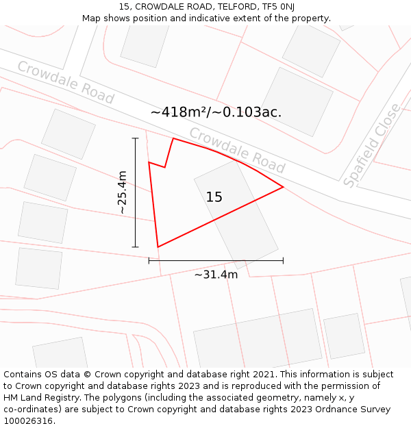15, CROWDALE ROAD, TELFORD, TF5 0NJ: Plot and title map