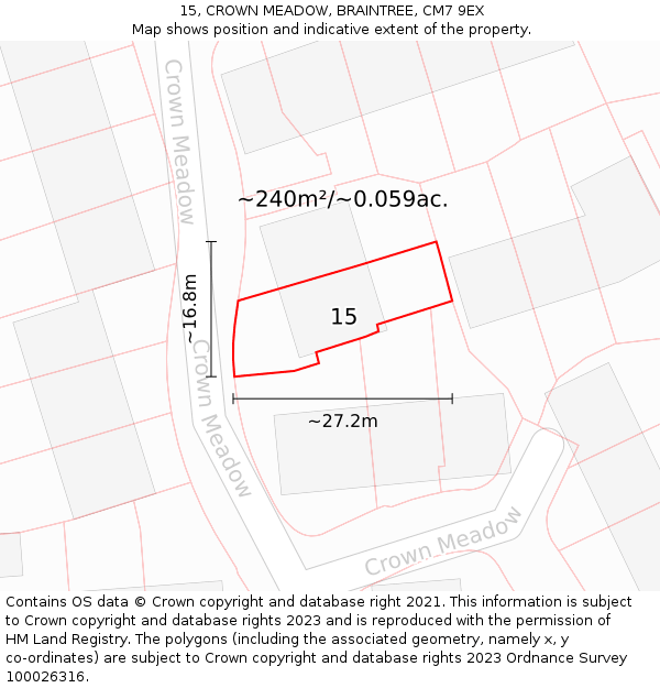 15, CROWN MEADOW, BRAINTREE, CM7 9EX: Plot and title map