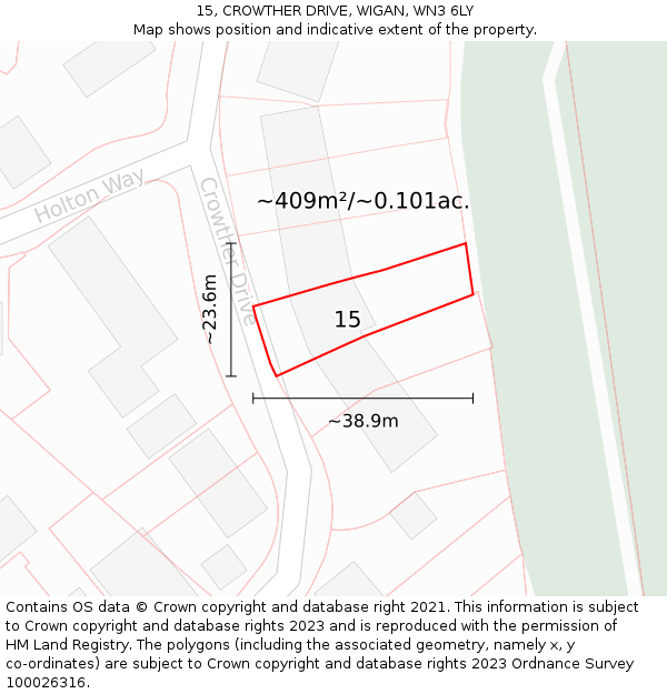 15, CROWTHER DRIVE, WIGAN, WN3 6LY: Plot and title map
