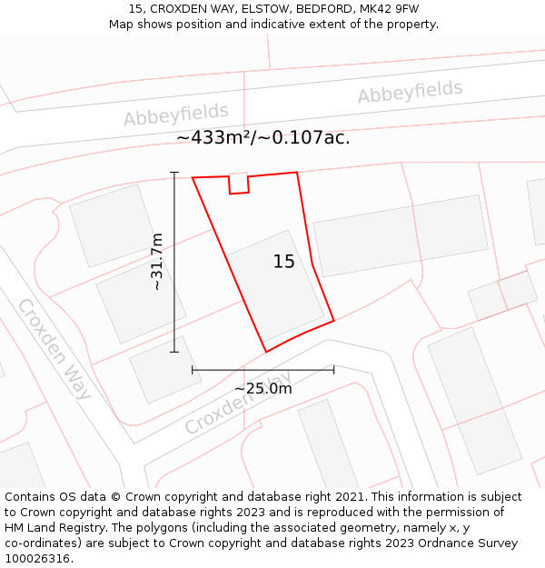 15, CROXDEN WAY, ELSTOW, BEDFORD, MK42 9FW: Plot and title map
