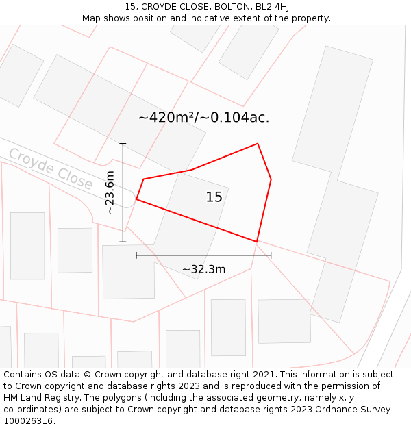15, CROYDE CLOSE, BOLTON, BL2 4HJ: Plot and title map