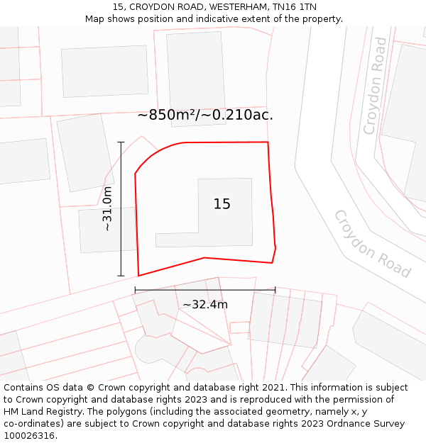 15, CROYDON ROAD, WESTERHAM, TN16 1TN: Plot and title map