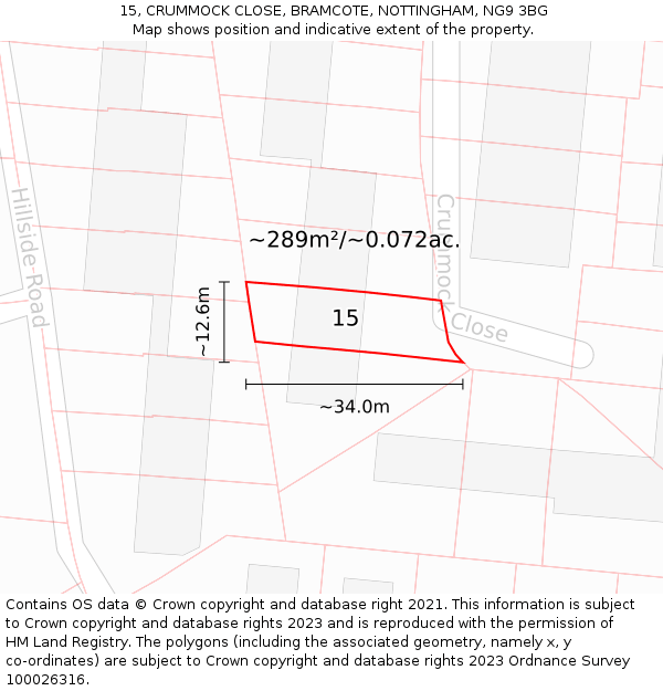 15, CRUMMOCK CLOSE, BRAMCOTE, NOTTINGHAM, NG9 3BG: Plot and title map