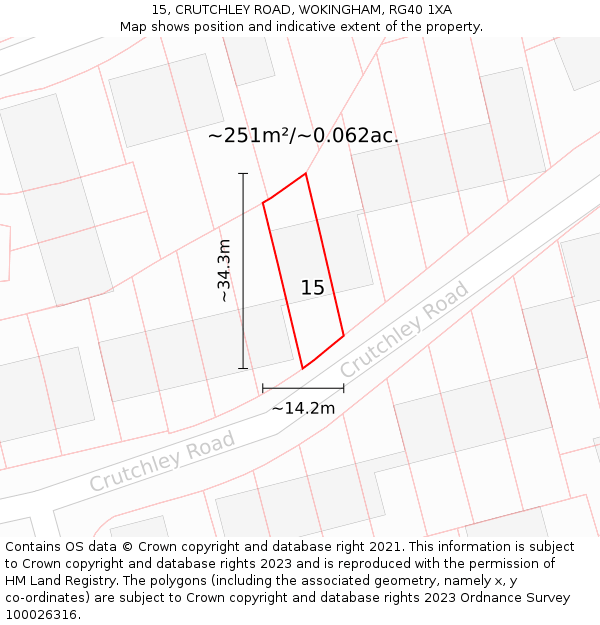 15, CRUTCHLEY ROAD, WOKINGHAM, RG40 1XA: Plot and title map