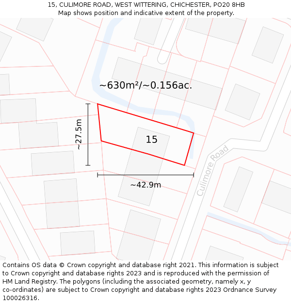 15, CULIMORE ROAD, WEST WITTERING, CHICHESTER, PO20 8HB: Plot and title map