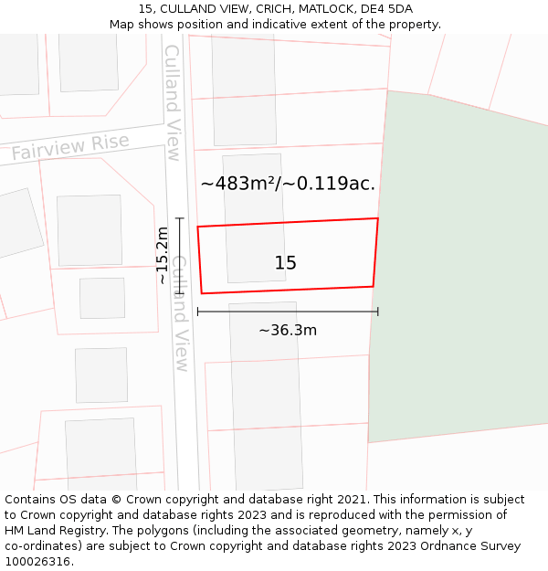 15, CULLAND VIEW, CRICH, MATLOCK, DE4 5DA: Plot and title map