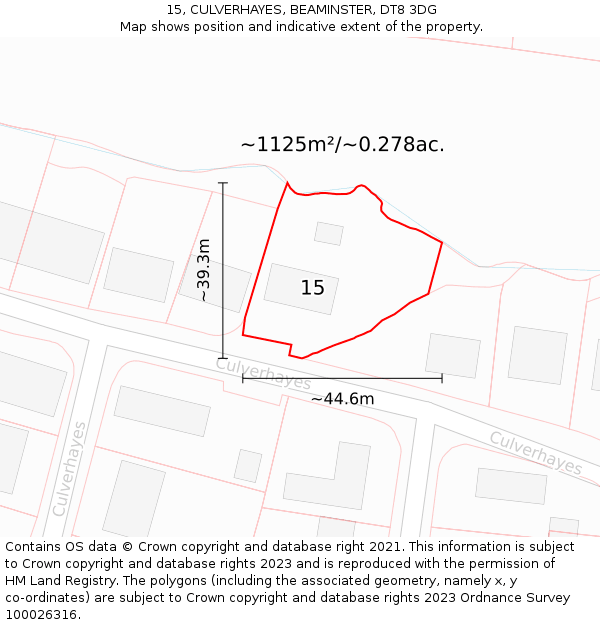 15, CULVERHAYES, BEAMINSTER, DT8 3DG: Plot and title map