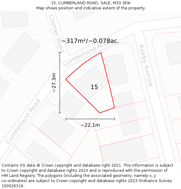 15, CUMBERLAND ROAD, SALE, M33 3EW: Plot and title map