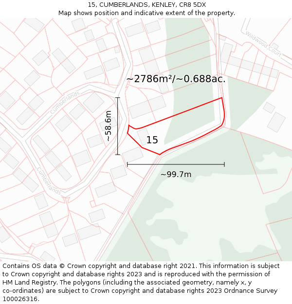 15, CUMBERLANDS, KENLEY, CR8 5DX: Plot and title map