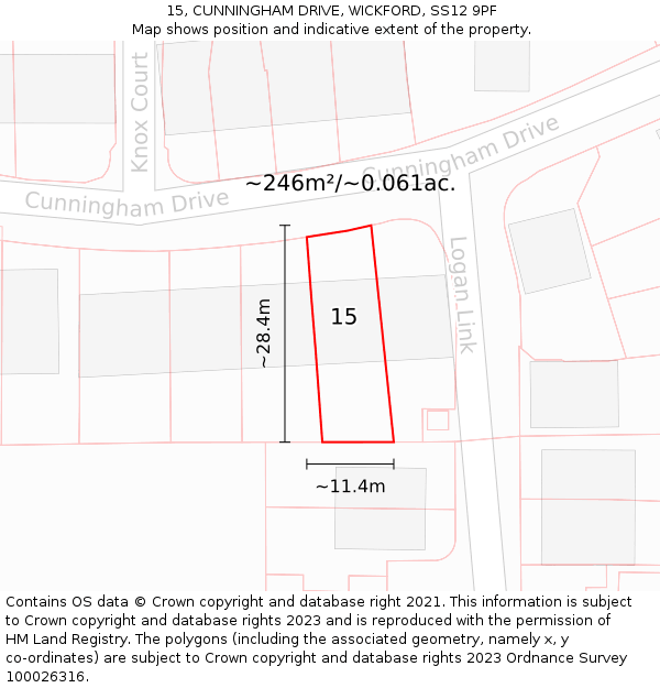 15, CUNNINGHAM DRIVE, WICKFORD, SS12 9PF: Plot and title map