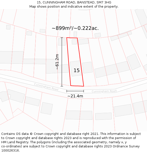 15, CUNNINGHAM ROAD, BANSTEAD, SM7 3HG: Plot and title map