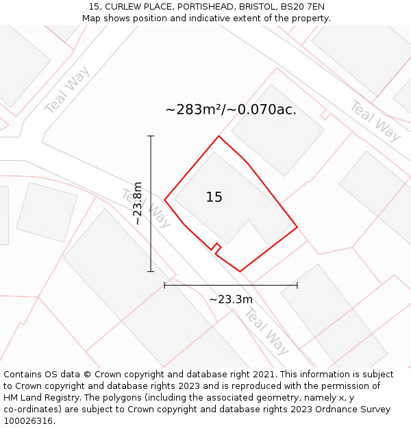 15, CURLEW PLACE, PORTISHEAD, BRISTOL, BS20 7EN: Plot and title map