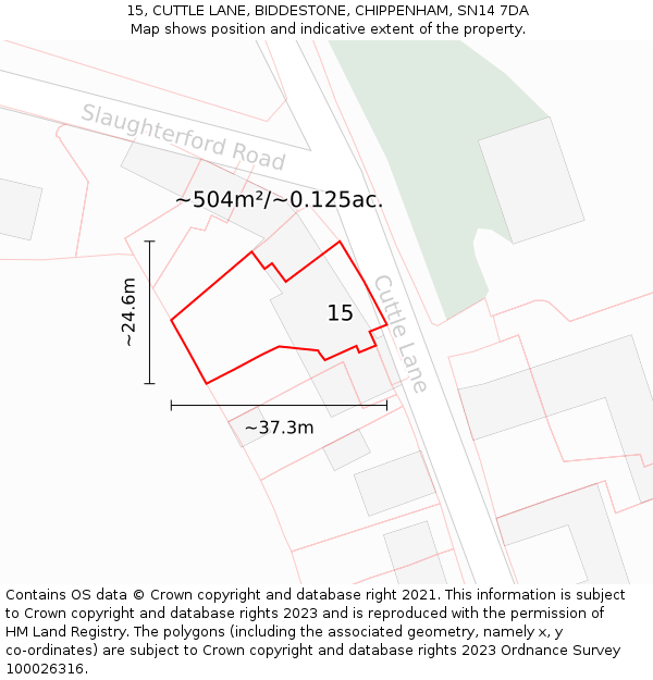 15, CUTTLE LANE, BIDDESTONE, CHIPPENHAM, SN14 7DA: Plot and title map