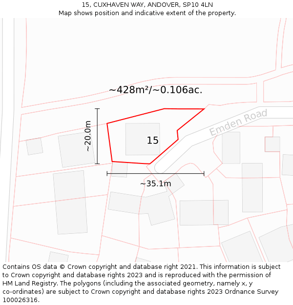 15, CUXHAVEN WAY, ANDOVER, SP10 4LN: Plot and title map