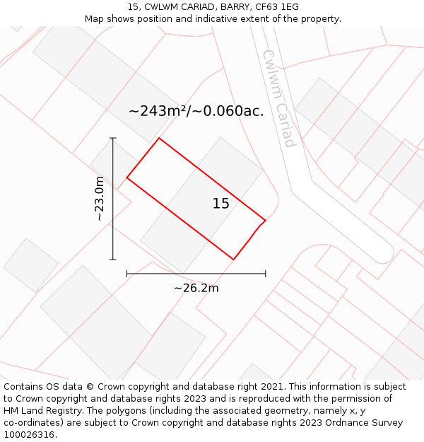 15, CWLWM CARIAD, BARRY, CF63 1EG: Plot and title map