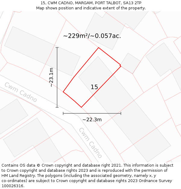 15, CWM CADNO, MARGAM, PORT TALBOT, SA13 2TP: Plot and title map
