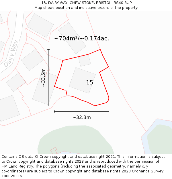 15, DAIRY WAY, CHEW STOKE, BRISTOL, BS40 8UP: Plot and title map