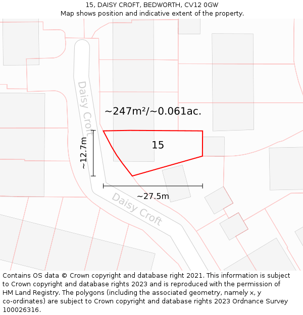 15, DAISY CROFT, BEDWORTH, CV12 0GW: Plot and title map