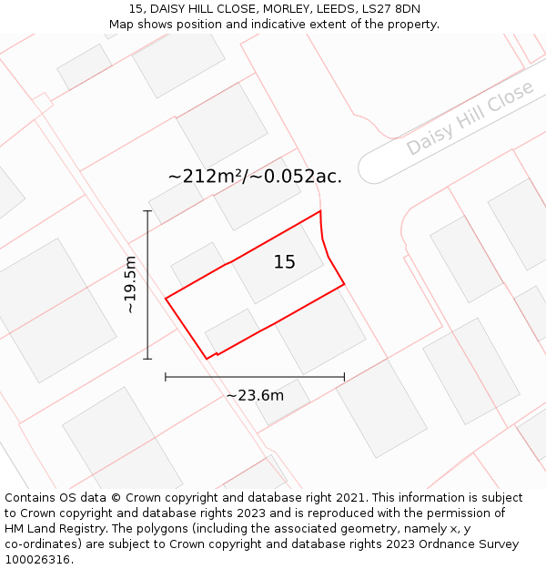 15, DAISY HILL CLOSE, MORLEY, LEEDS, LS27 8DN: Plot and title map