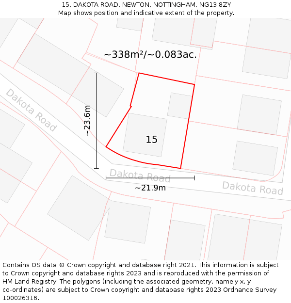 15, DAKOTA ROAD, NEWTON, NOTTINGHAM, NG13 8ZY: Plot and title map
