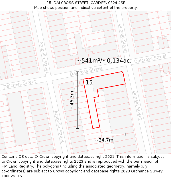 15, DALCROSS STREET, CARDIFF, CF24 4SE: Plot and title map