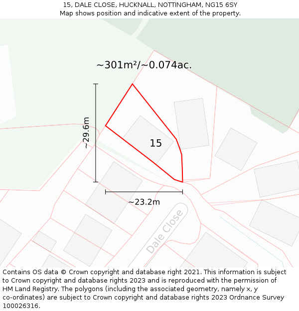 15, DALE CLOSE, HUCKNALL, NOTTINGHAM, NG15 6SY: Plot and title map