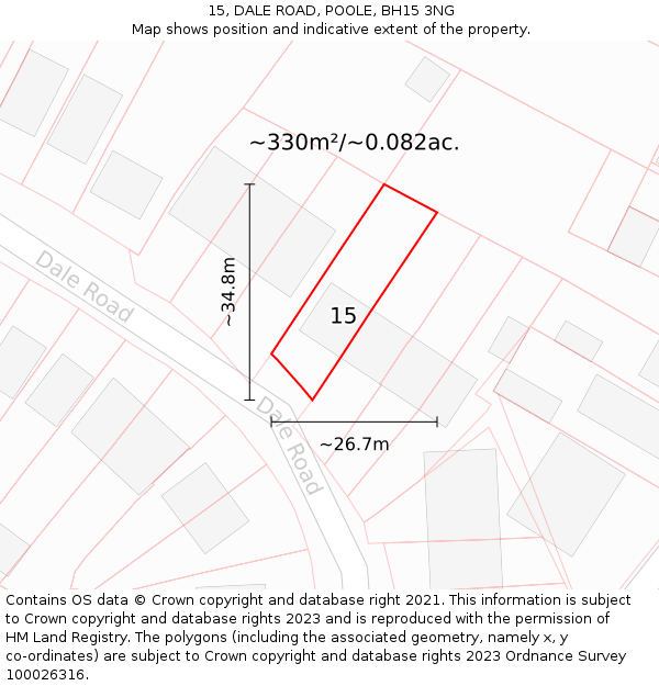 15, DALE ROAD, POOLE, BH15 3NG: Plot and title map