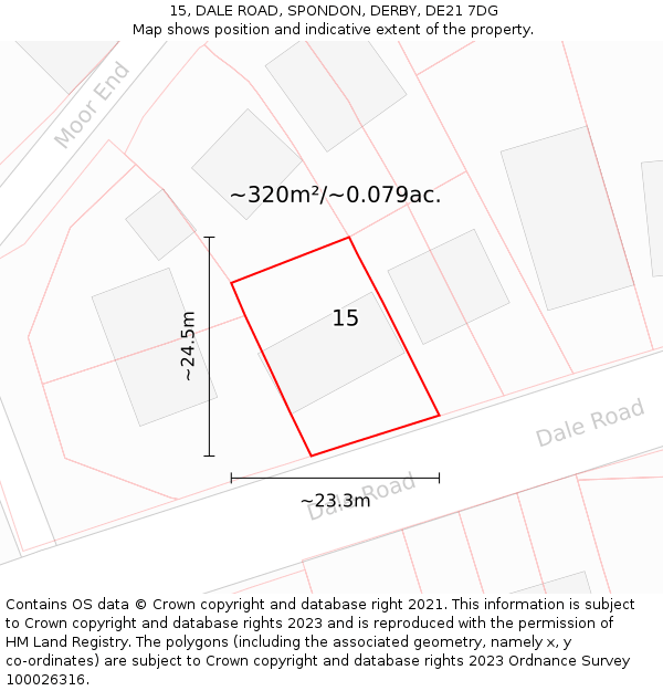 15, DALE ROAD, SPONDON, DERBY, DE21 7DG: Plot and title map