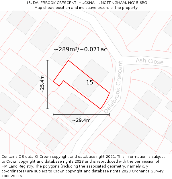 15, DALEBROOK CRESCENT, HUCKNALL, NOTTINGHAM, NG15 6RG: Plot and title map