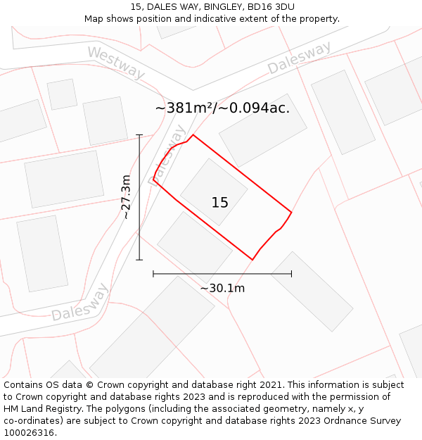 15, DALES WAY, BINGLEY, BD16 3DU: Plot and title map