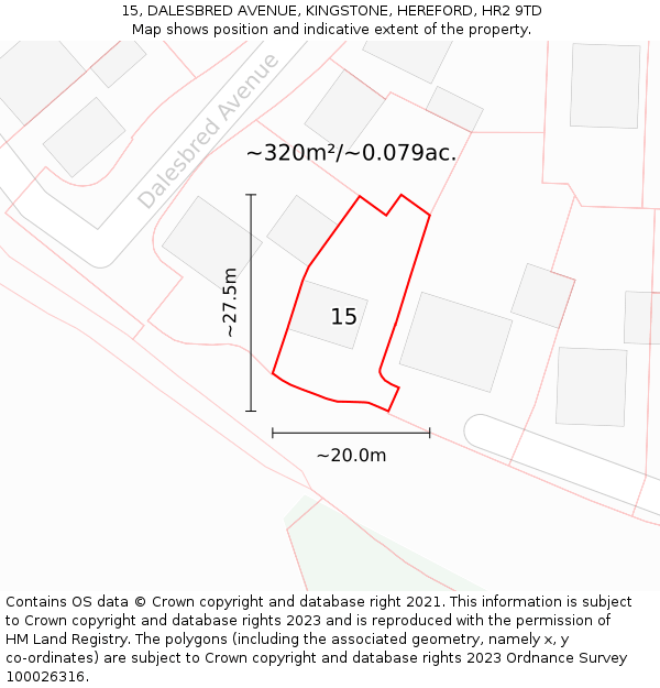 15, DALESBRED AVENUE, KINGSTONE, HEREFORD, HR2 9TD: Plot and title map