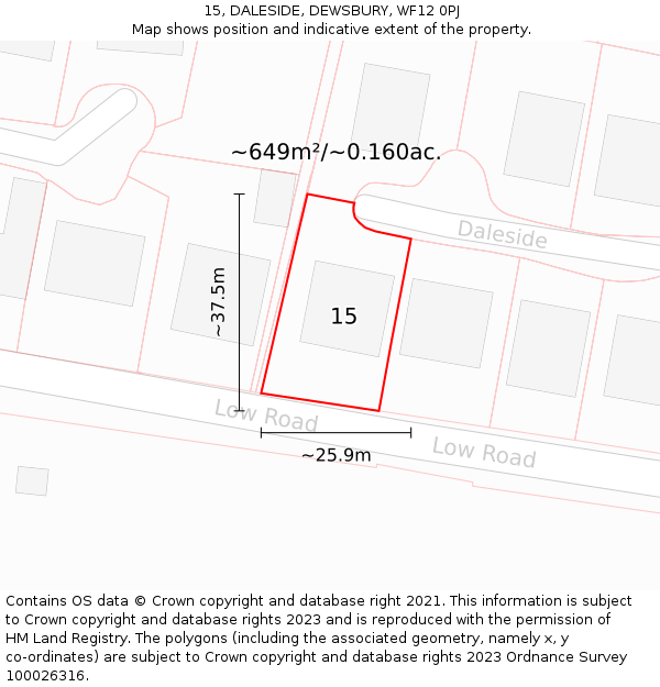 15, DALESIDE, DEWSBURY, WF12 0PJ: Plot and title map