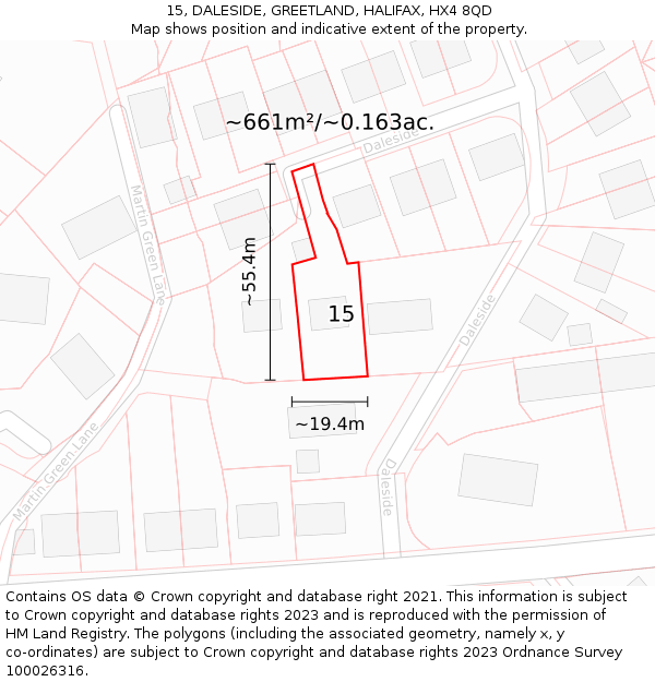 15, DALESIDE, GREETLAND, HALIFAX, HX4 8QD: Plot and title map