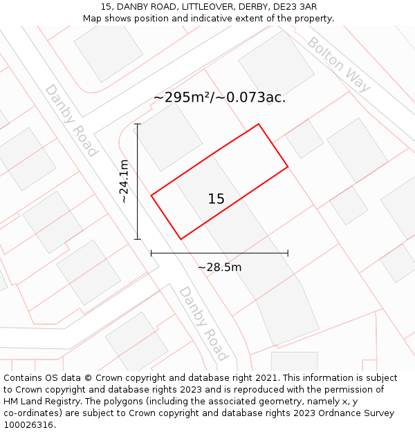 15, DANBY ROAD, LITTLEOVER, DERBY, DE23 3AR: Plot and title map