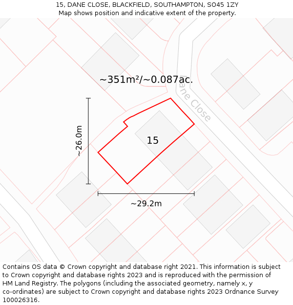 15, DANE CLOSE, BLACKFIELD, SOUTHAMPTON, SO45 1ZY: Plot and title map