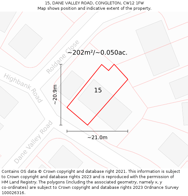 15, DANE VALLEY ROAD, CONGLETON, CW12 1FW: Plot and title map
