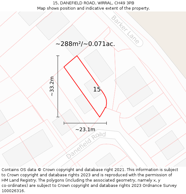 15, DANEFIELD ROAD, WIRRAL, CH49 3PB: Plot and title map