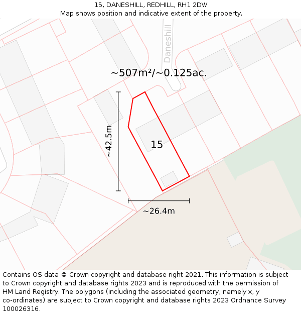 15, DANESHILL, REDHILL, RH1 2DW: Plot and title map