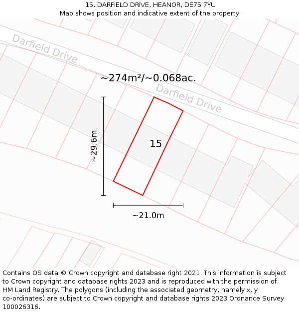 15, DARFIELD DRIVE, HEANOR, DE75 7YU: Plot and title map