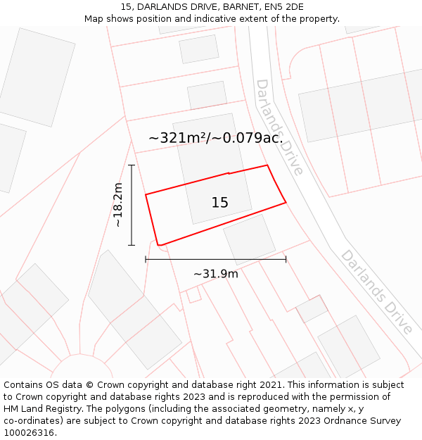 15, DARLANDS DRIVE, BARNET, EN5 2DE: Plot and title map