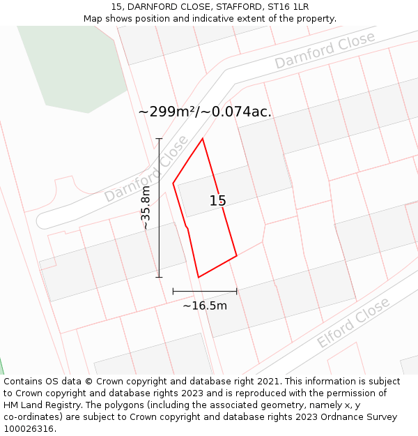15, DARNFORD CLOSE, STAFFORD, ST16 1LR: Plot and title map
