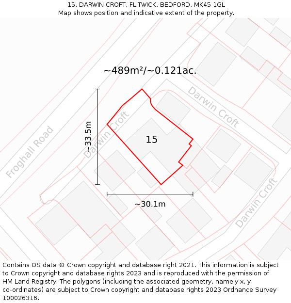 15, DARWIN CROFT, FLITWICK, BEDFORD, MK45 1GL: Plot and title map