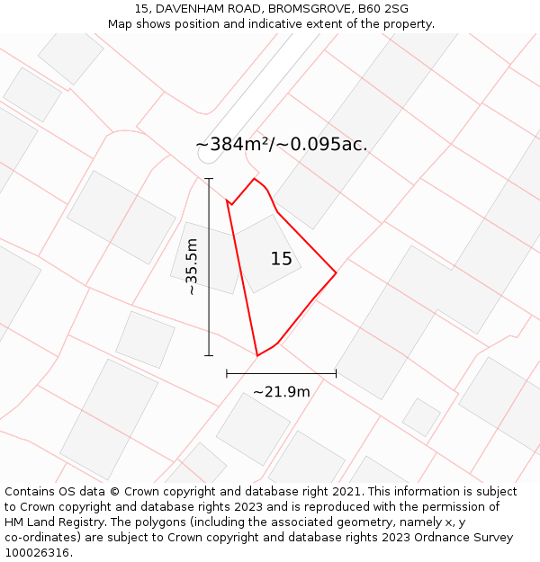 15, DAVENHAM ROAD, BROMSGROVE, B60 2SG: Plot and title map